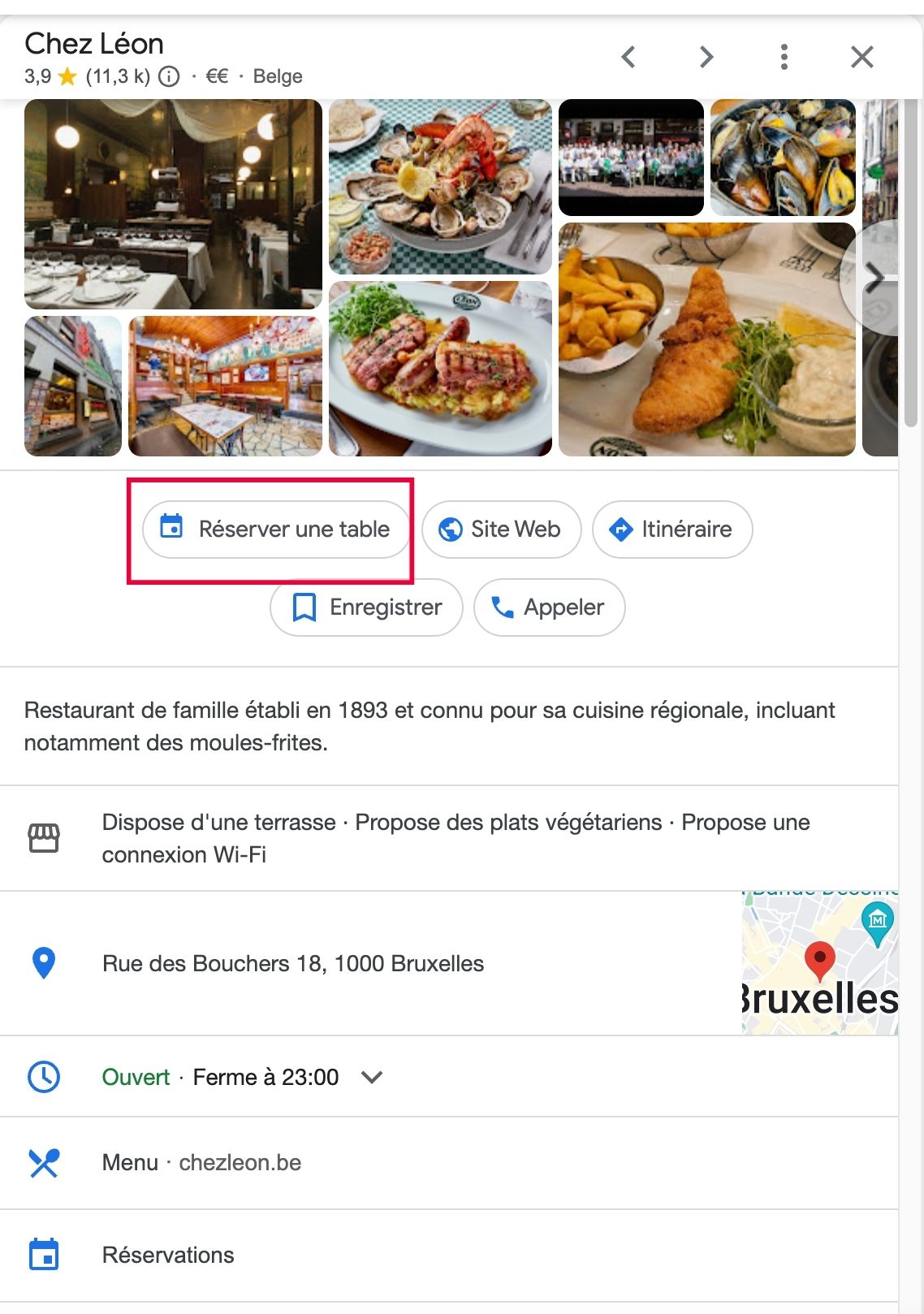 exemple de bouton réservez sur google my business pour restaurants
